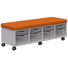 Ako Sit & Store. 470h X 1380l X 450d. Silver Strata Carcass With Ashcroft Orange Upholstery. image