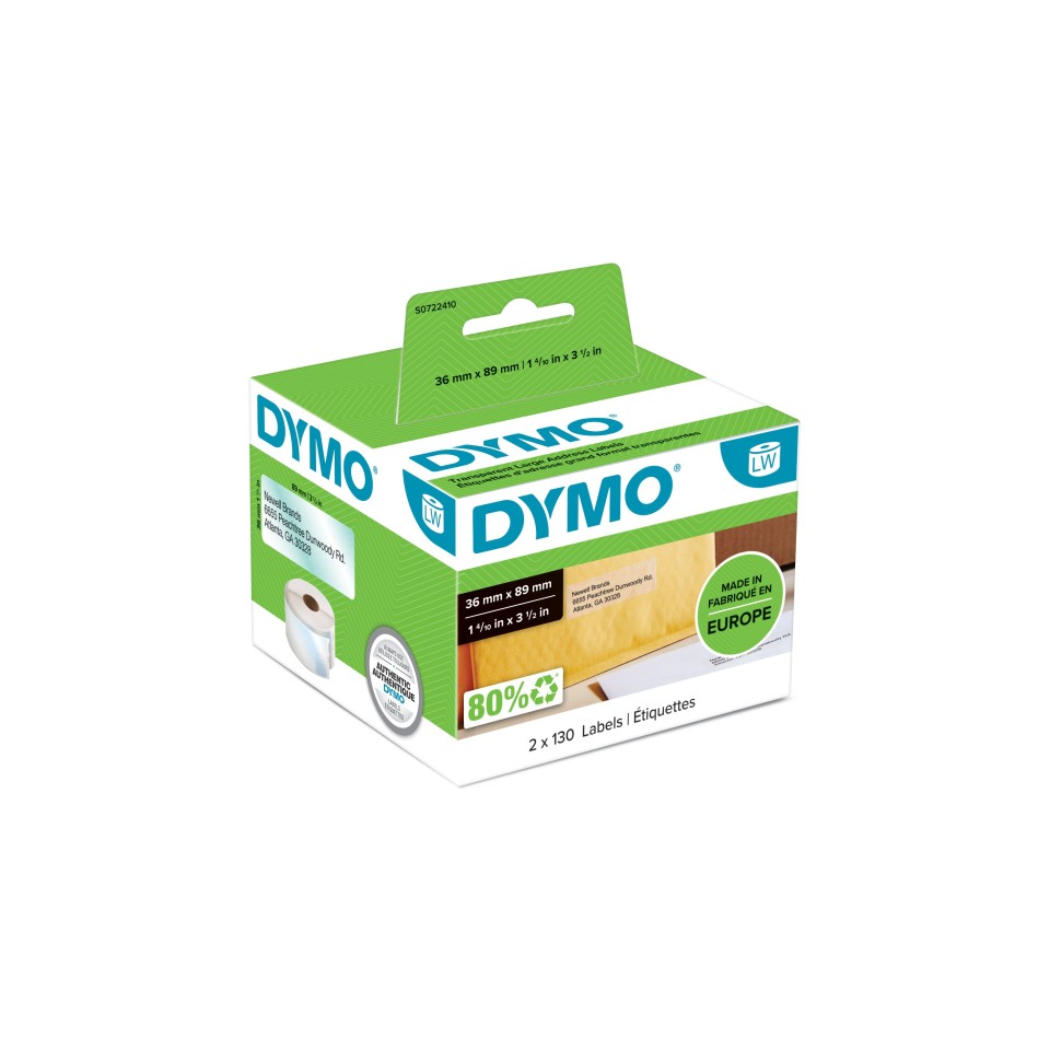 Dymo LabelWriter Address Labels Large 36mmx89mm Clear Box 260