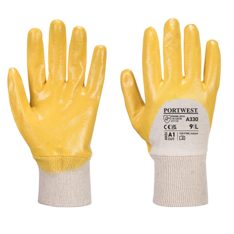 Yellow Nitrile Light Knitwrist Glove Xl