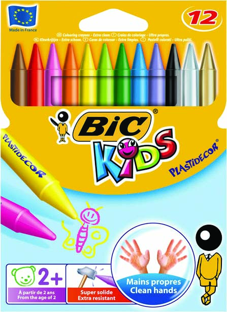BIC Kids Plastidecor Crayons Pencil Shape Assorted Colours Pack 12