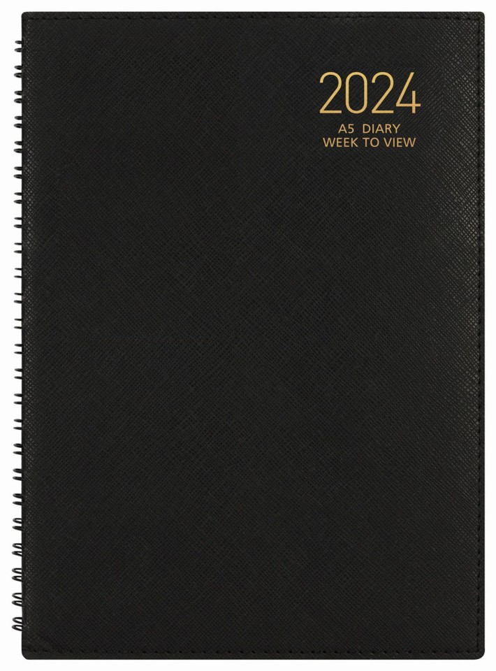 Ambassador 2024 Kingsley Diary A5 Week To View Black