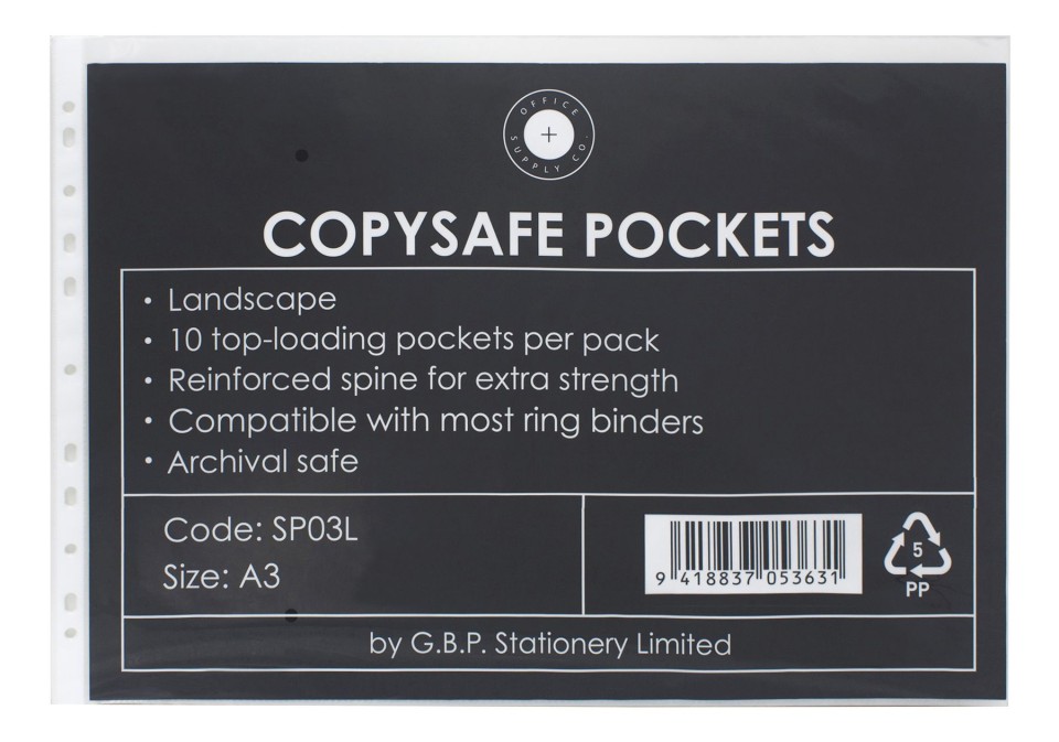 OSC Copysafe Sheet Protector Pockets Landscape A3 Pack 10