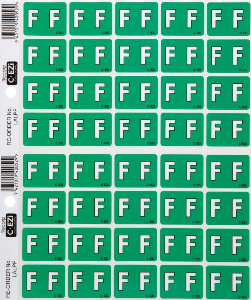 Filecorp C-Ezi Lateral File Labels Alpha Letter F 24mm Sheet 40