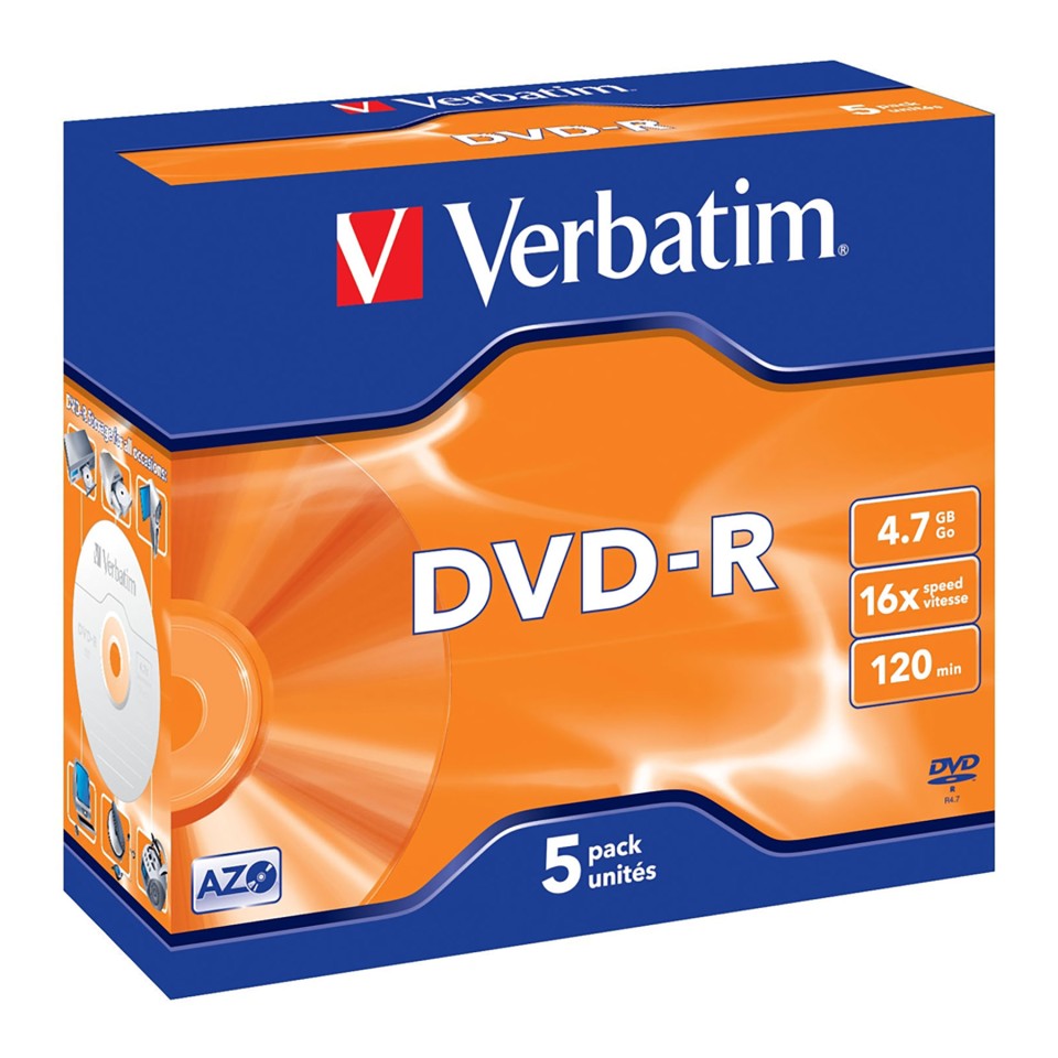 Verbatim DVD-R Discs 120 Min 4.7GB Pack 5