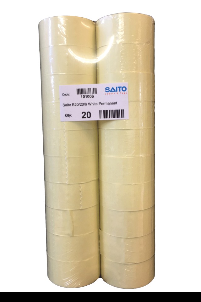 Saito B20/J20 Labels 26x16mm Permanent White Roll 1000 Pack 20