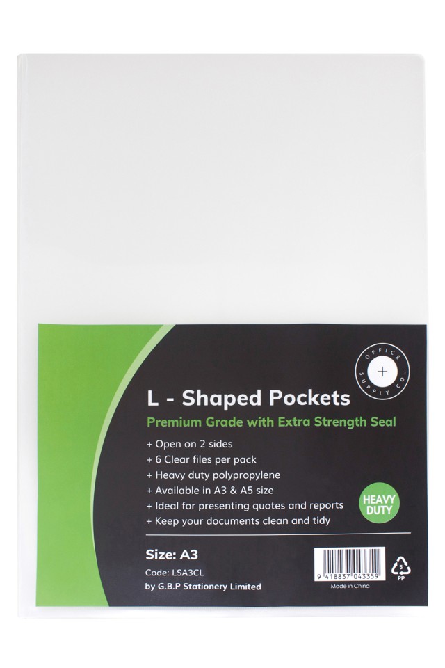 OSC L Shaped Pockets Heavy Duty A3 Clear Pack 6