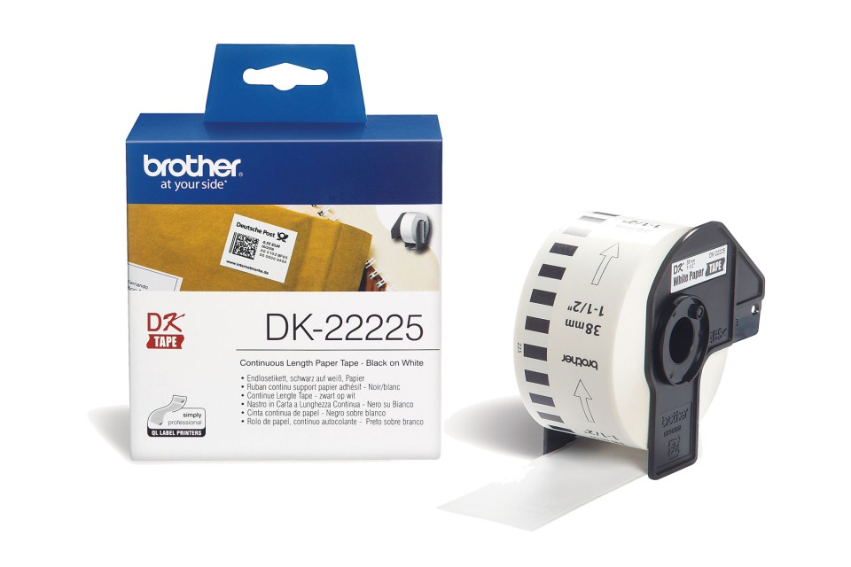 Brother DK-22225 QL Continuous Length Paper Tape Black On White 38mmx30.48m