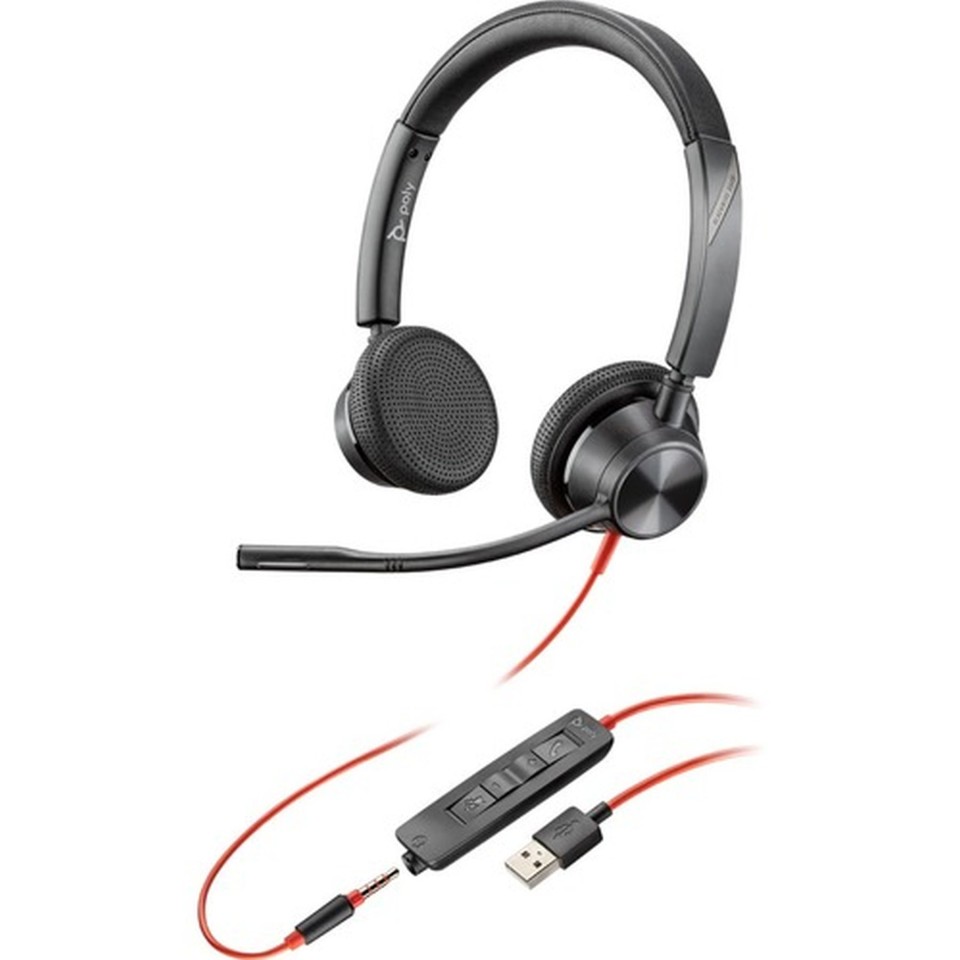 Poly Plantronics Blackwire 3325 Stereo Usb Type A and 3.5mm Over The Head Wired Headset