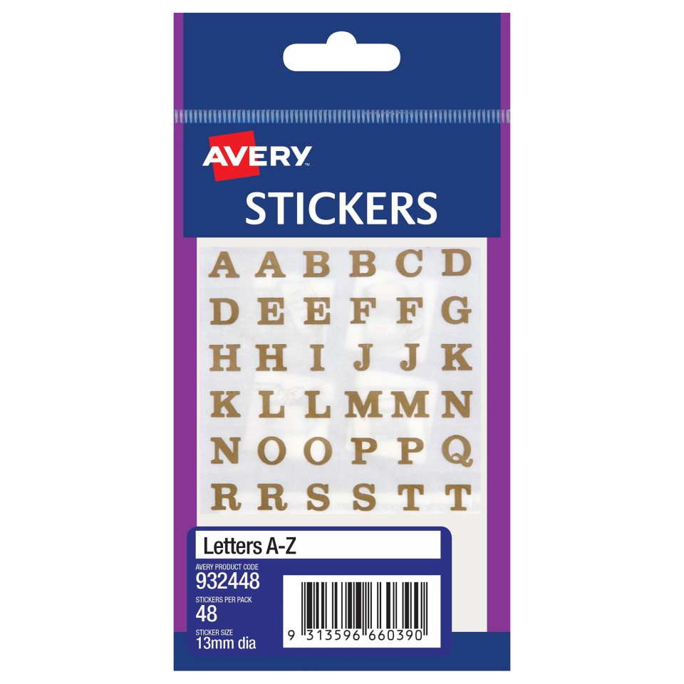 Avery Stickers Alphabet Permanent 932448 Rectangle 13x13mm White Pack 48 Labels