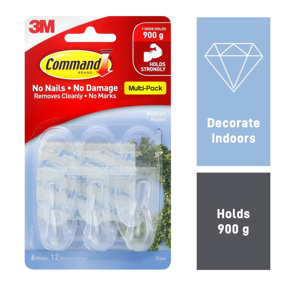 3M Command Hook Value Pack Medium Clear Pack 6