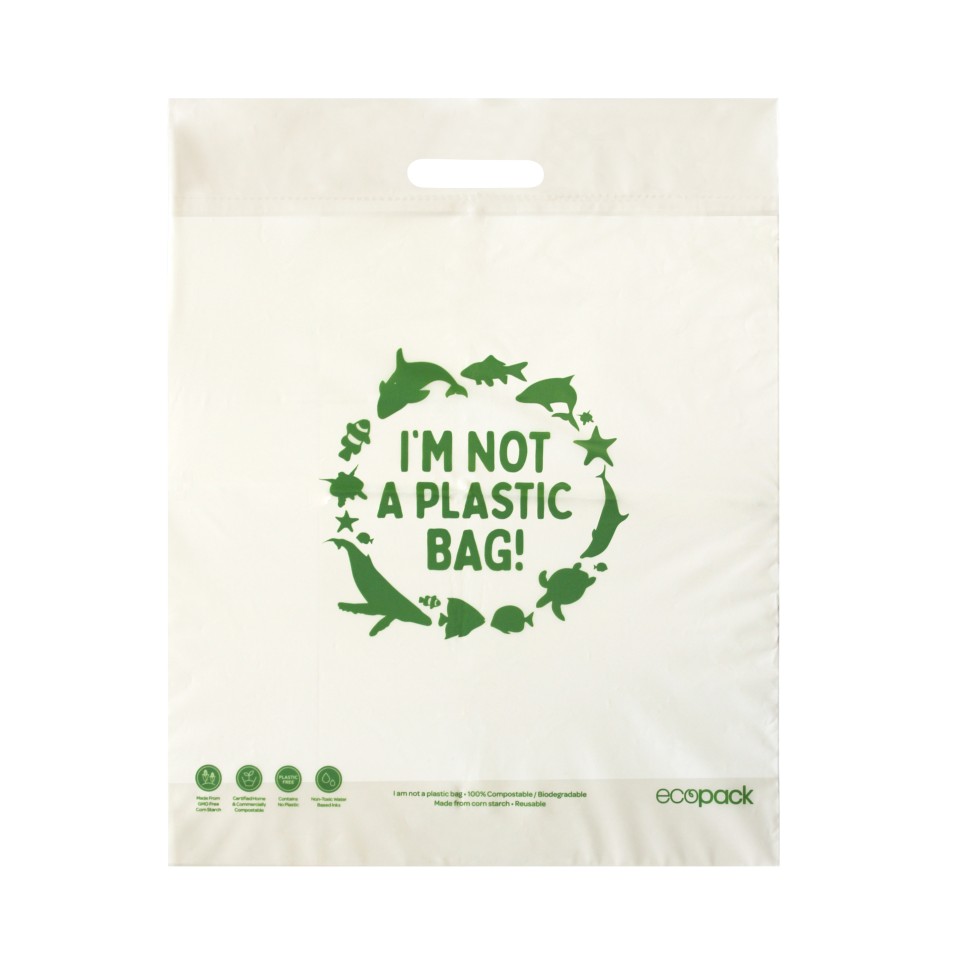Ecopack Retail Bags Compostable Punched Handle ED-2091 Medium 400x490mm White Pack 50