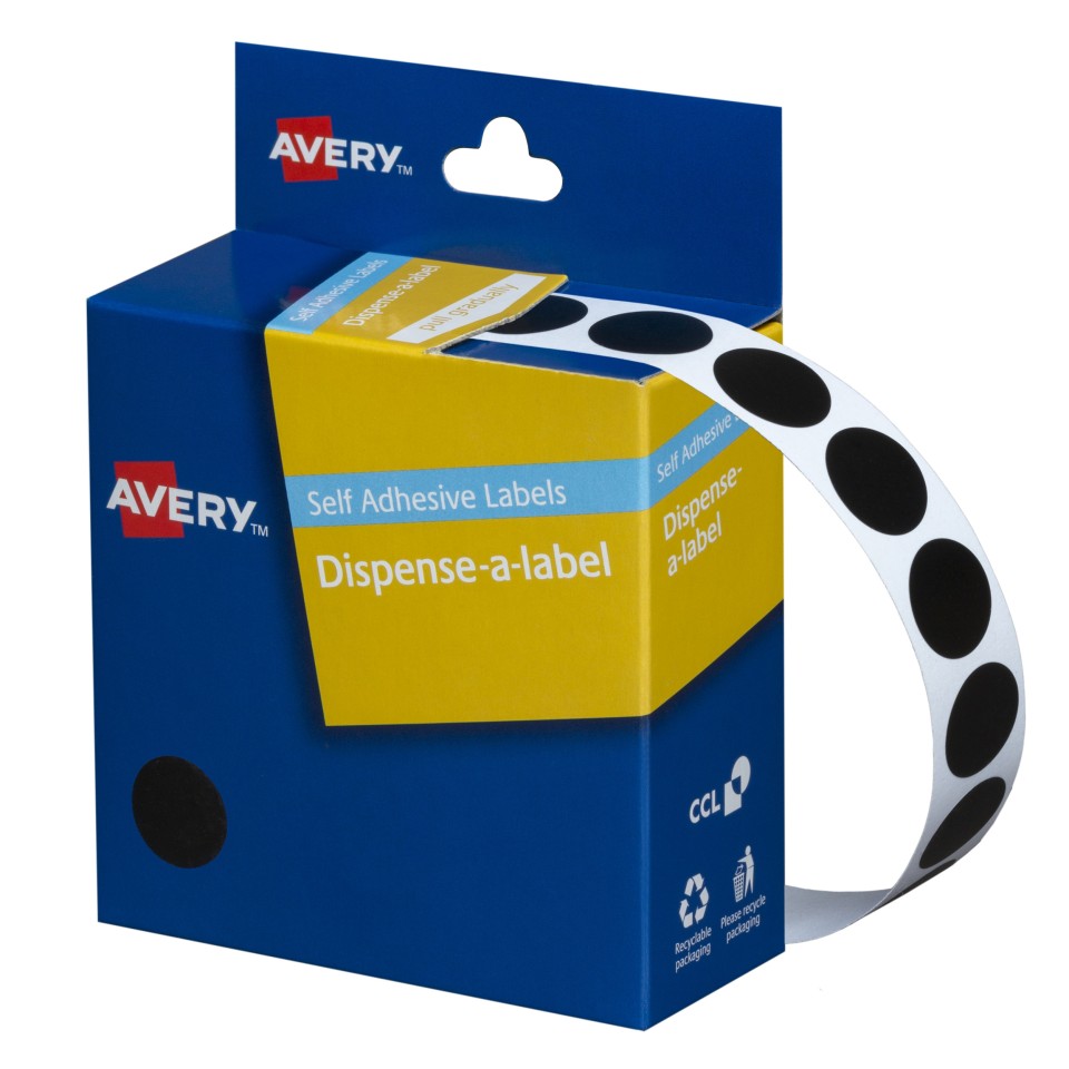 Avery Dot Stickers Dispenser 937242 14mm Diameter Black Pack 1050