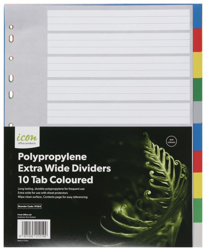 Icon Dividers Polypropylene Extra Wide Coloured 10 Tab A4 White