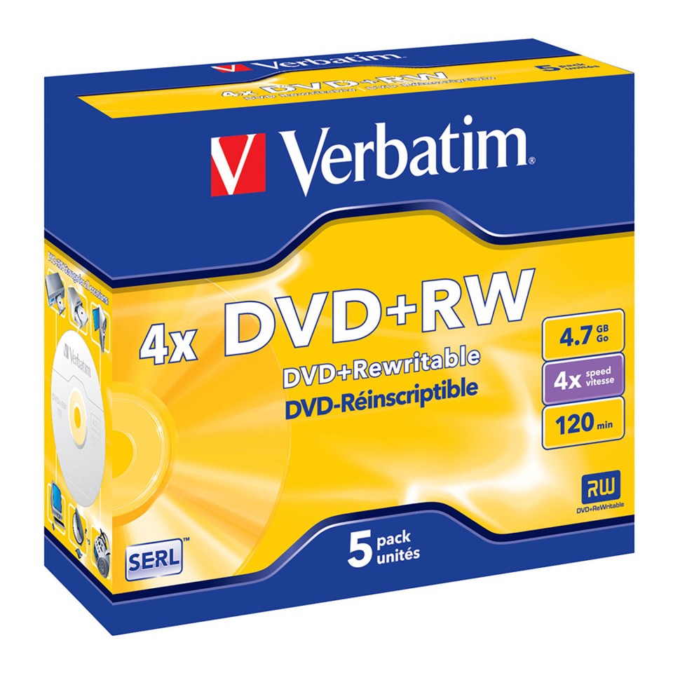 Verbatim DVD+RW Discs 120 Min 4.7GB Pack 5