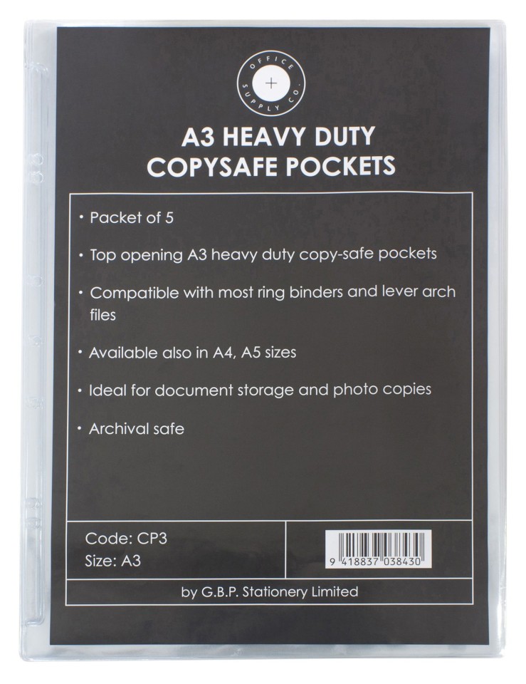 OSC Copysafe Sheet Protector Pockets Heavy Duty A3 Pack 5