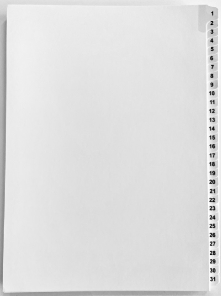 A4 Tab Dividers Printed Numbers 1-31 10 Sets