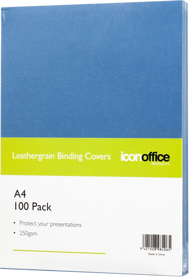 Icon Binding Covers Leathergrain A4 250gsm Blue Pack 100