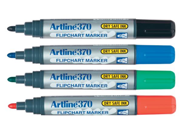 Artline 370 Flipchart Marker Bullet Tip 2.0mm Assorted Colours Set 4