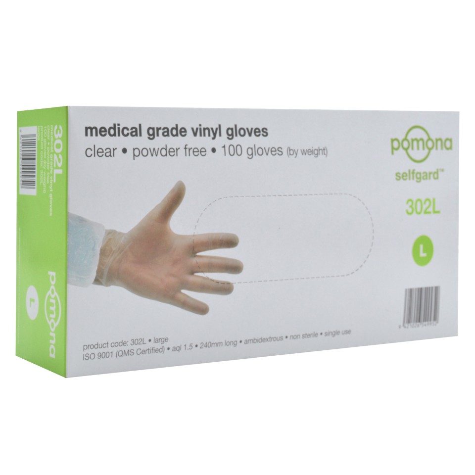 Pomona Disposable Vinyl Clear Powder Free Gloves Box 100