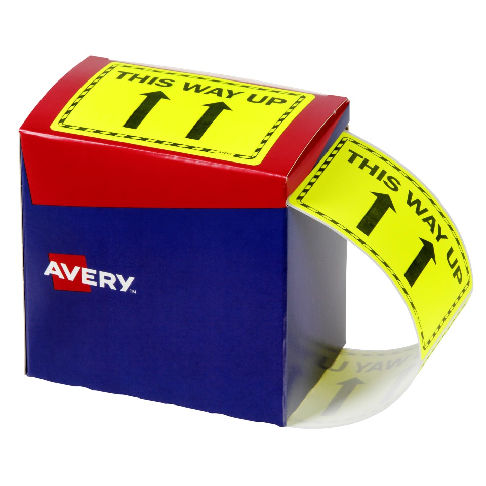 Avery This Way Up Labels Dispenser 932605 75x99.6mm Yellow Roll 750