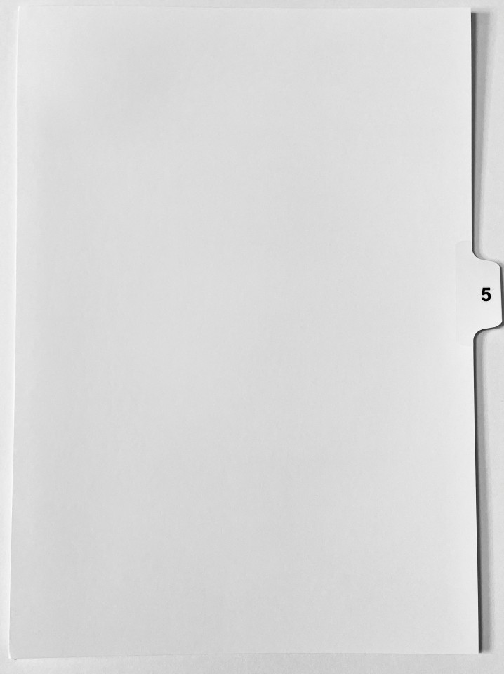 A4 Tab Dividers Printed Tab #5 of 10 White 100 Sets