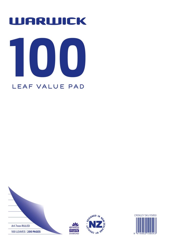 Warwick Writing Pad Ruled A4 100 Leaf