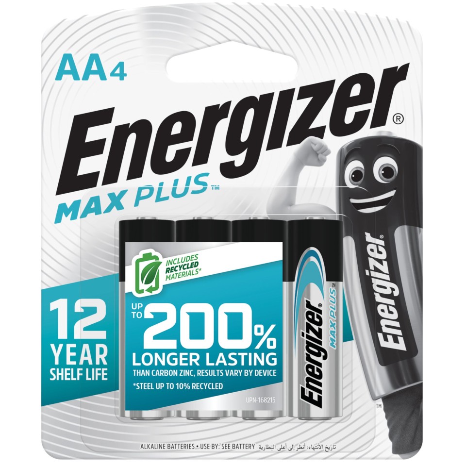 Energizer Max Plus AA Battery Alkaline Pack 4