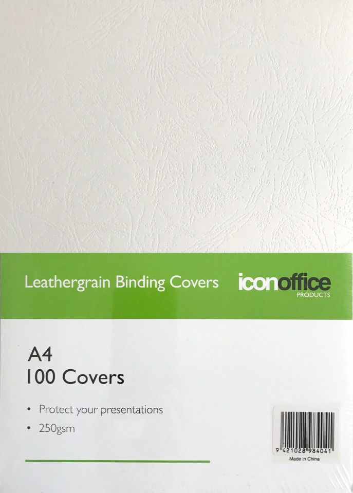 Icon Binding Covers Leathergrain A4 250gsm White Pack 100