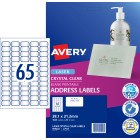 Avery Address labels Laser Printer 959022/L7551 38.1x21.2mm 65 Per Sheet Clear Pack 1625 Labels image