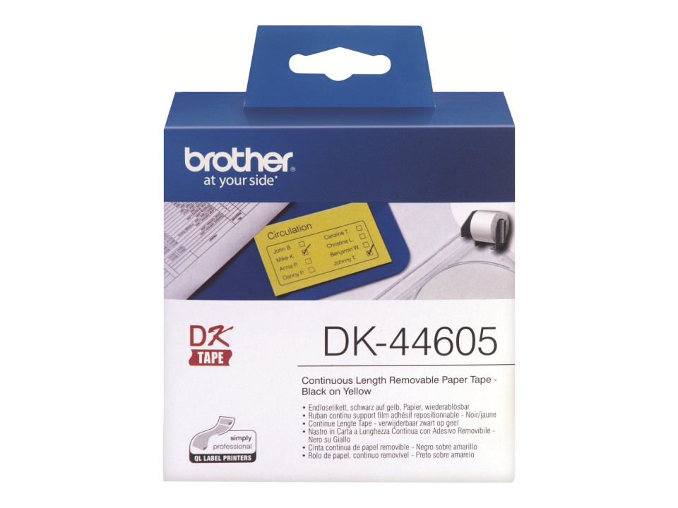 Brother DK-44605 QL Continuous Removable Label Tape Black On Yellow 62mmx30.48m