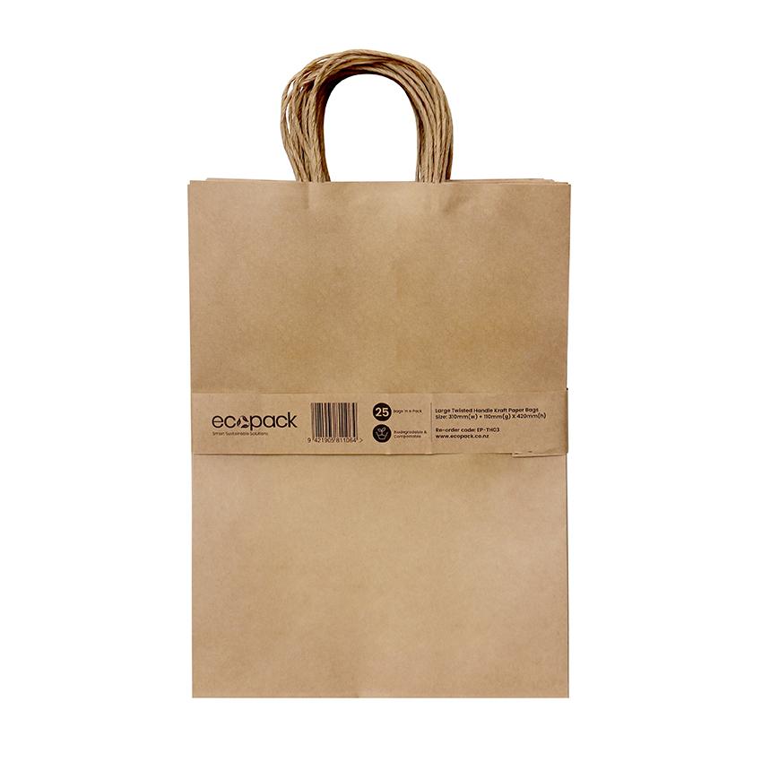 Ecopack Paper Bags Twisted Handle EP-THO3 Large 310x110x420mm Brown Pack 25