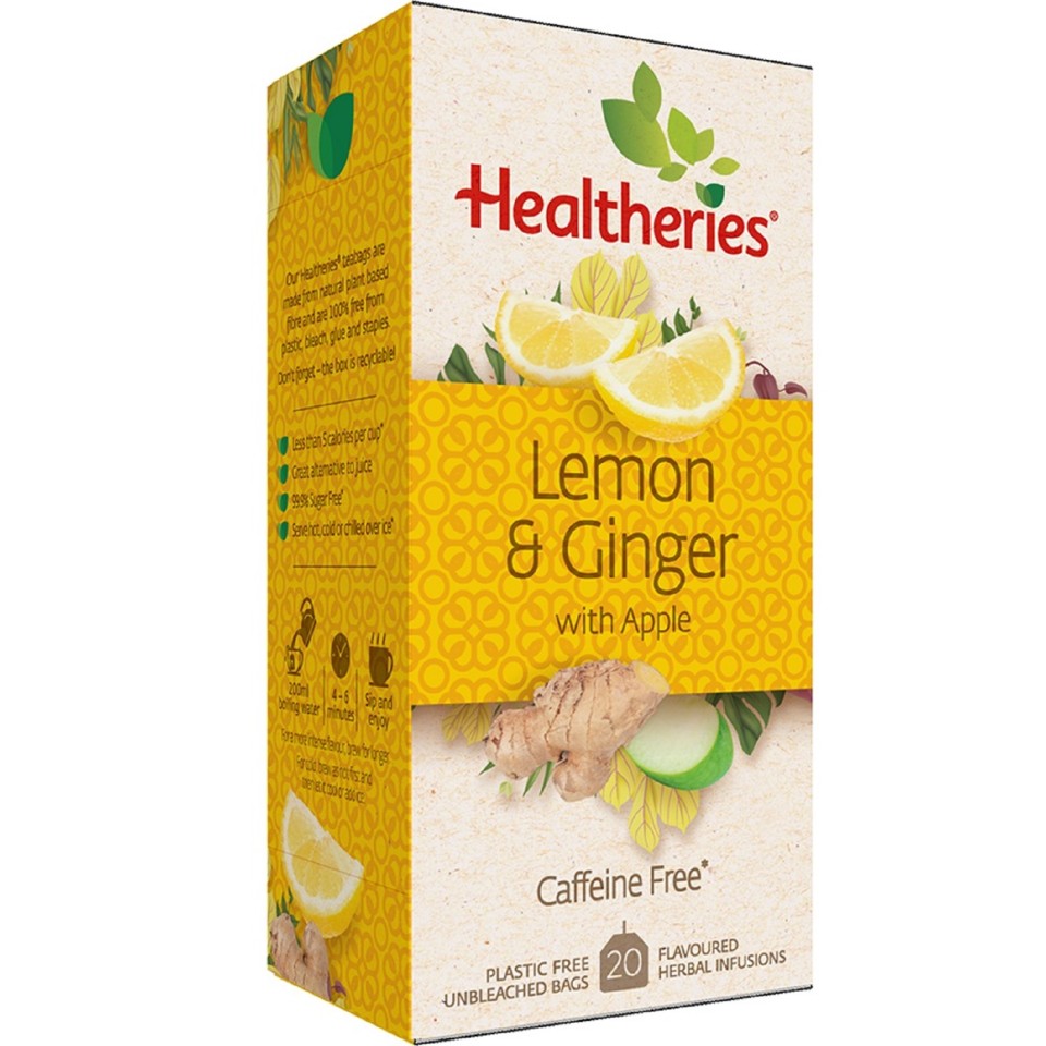 Healtheries Tea Bags Lemon & Ginger Pack 20