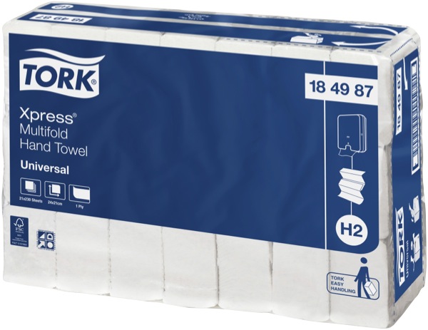 Tork Hand Towel Xpress Multifold Slimline Universal 1 Ply 184987 H2 230 Sheets White Carton 21