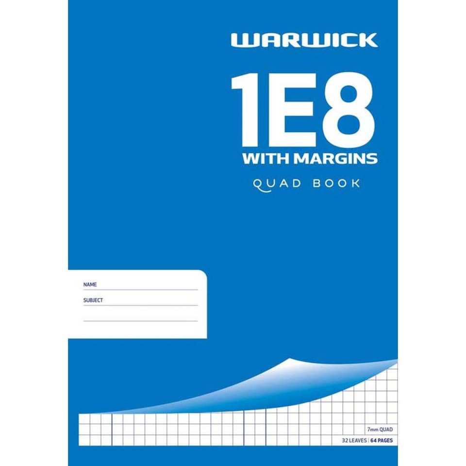 Warwick 1E8 Exercise Book 7mm Quad With Margin A4 32 Leaf