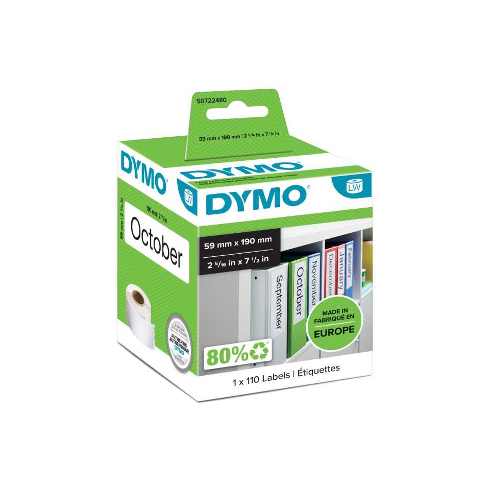 Dymo LabelWriter Lever Arch Spine Labels 59mmx190mm Roll 110