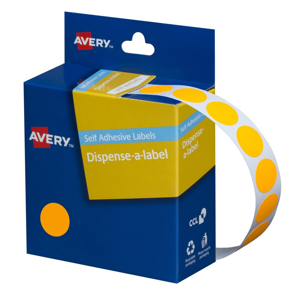 Avery Dot Stickers Dispenser 937300 14mm Diameter Fluoro Orange Pack 700