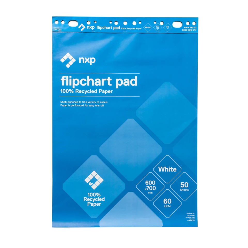NXP Flipchart Pad Blank Recycled Perforated A1 600 x 850mm 60gsm 50 Sheet Pack 2