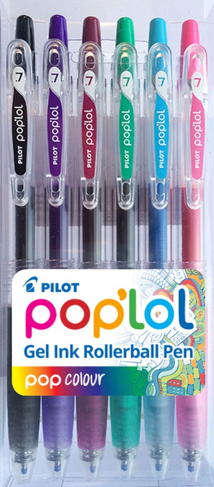 Pilot Pop'lol Gel Ink Pen Retractable Fine 0.7mm Assorted Colours Pack 6