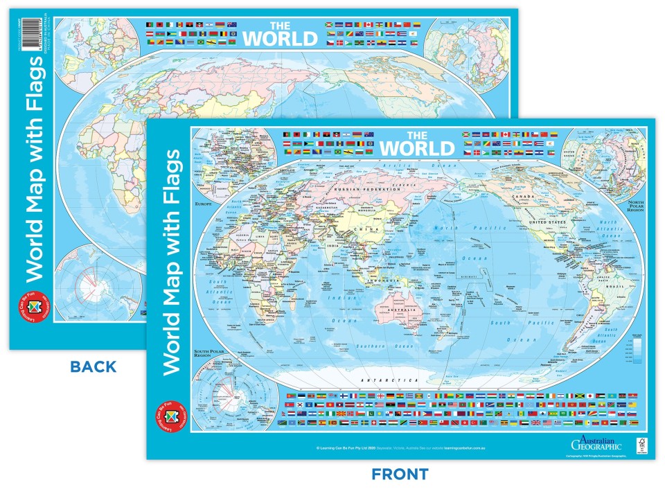 LCBF Wall Chart Poster World Map With Flags 500 x 740mm