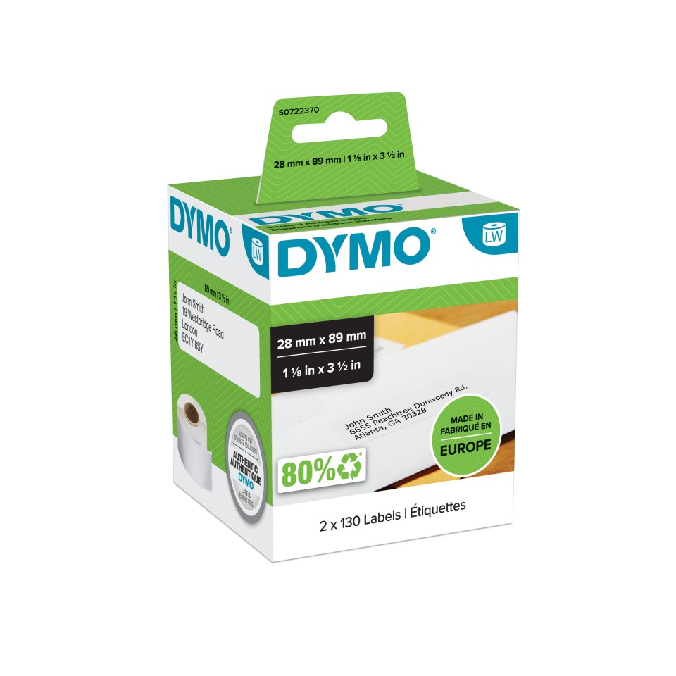 Dymo LabelWriter Address Labels Standard 28mm x89mm Box 260