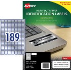 Avery Silver Heavy Duty Labels Laser Printers 25.4x10mm 189 Per Sheet 3780 Labels 959200 / L6008 image