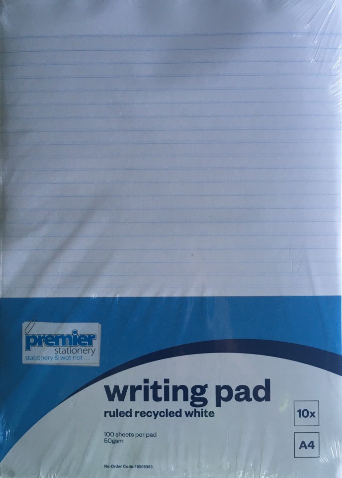 Premier Stationery Writing Pad Ruled A4 50gsm White 100 Sheets Pack 10