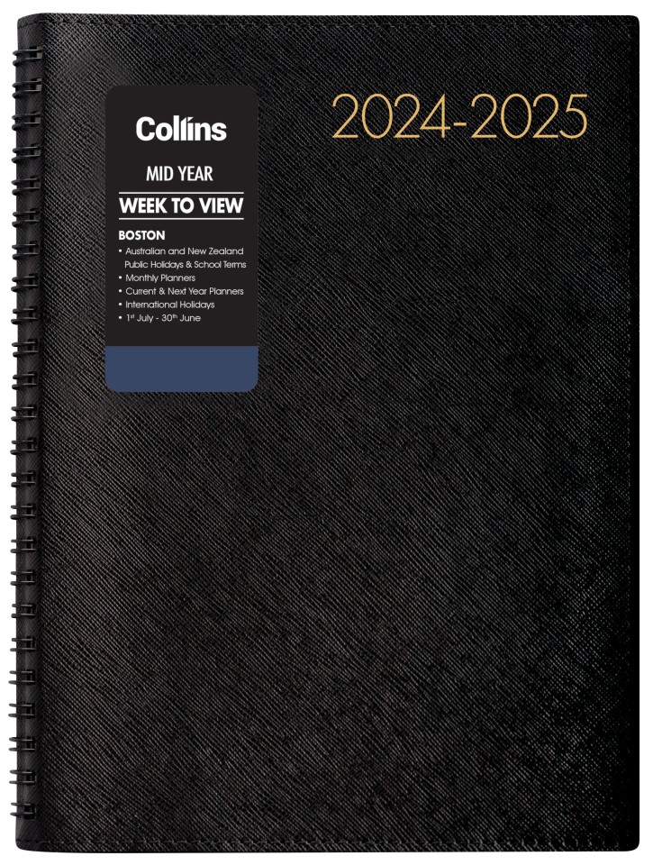 Collins Boston 2024-2025 Diary A5 Week To View Black