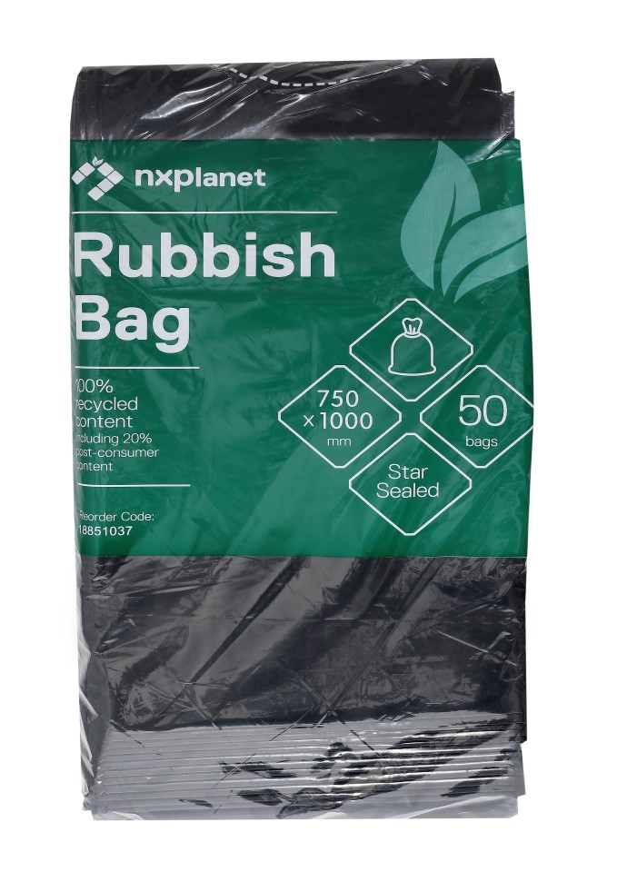 NXPlanet 74L Black Rubbish Bag 750 x 1000mm 36mu 50 per pack