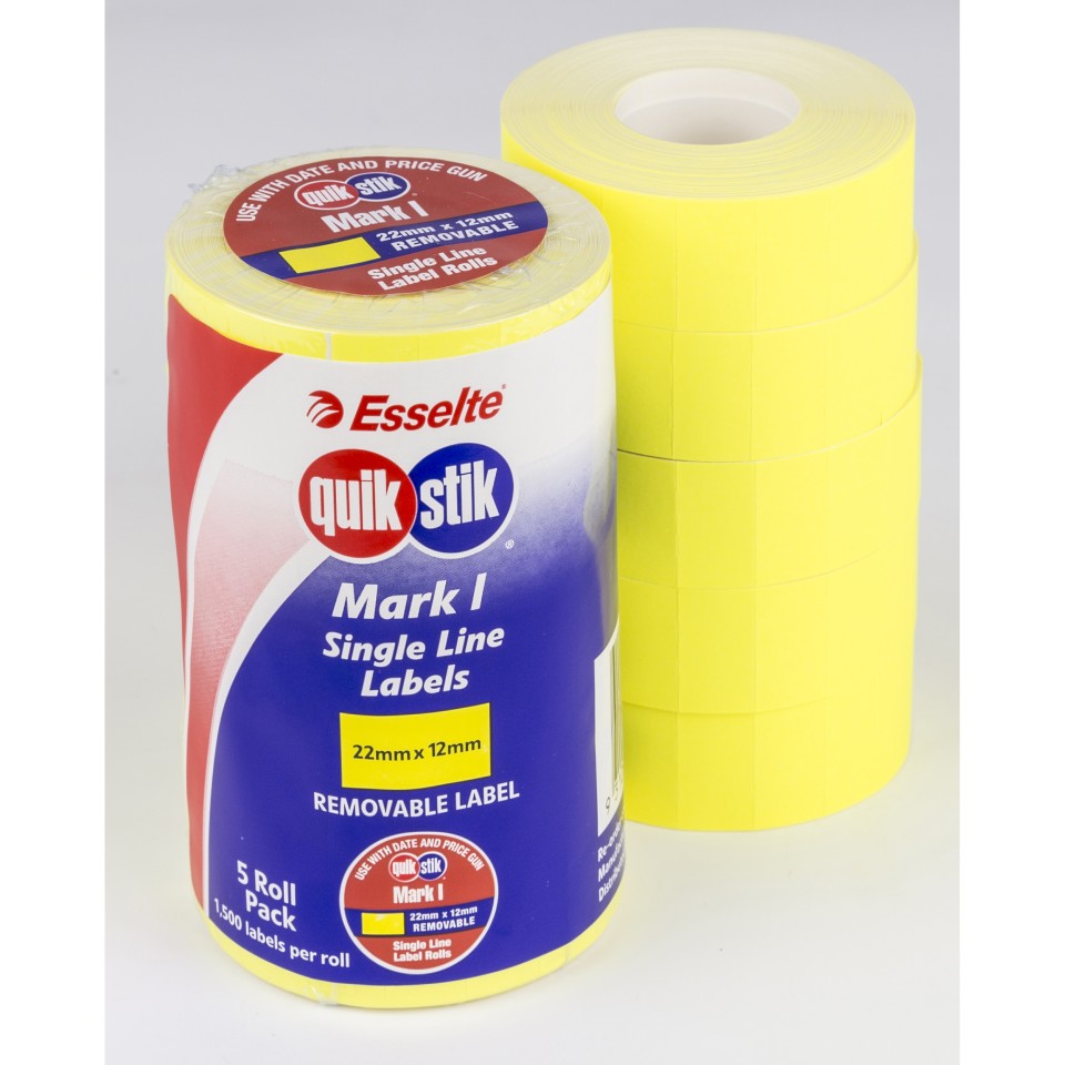 Quikstik Mark I Labels Fluoro Yellow 1500 Labels Per Roll Pack 5 Rolls