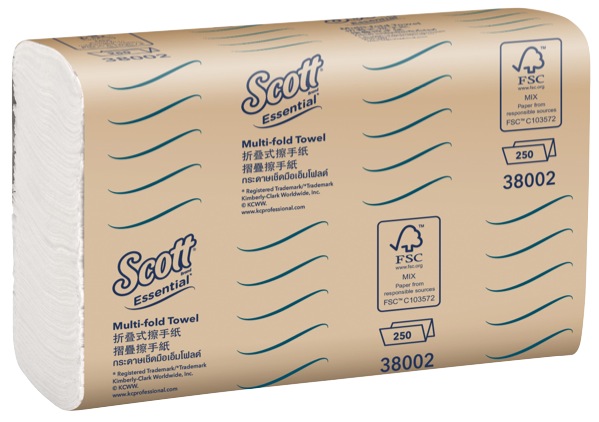 Scott Hand Towel Essential Multifold 38002 250 Sheets 24x19.5xm White Carton 16
