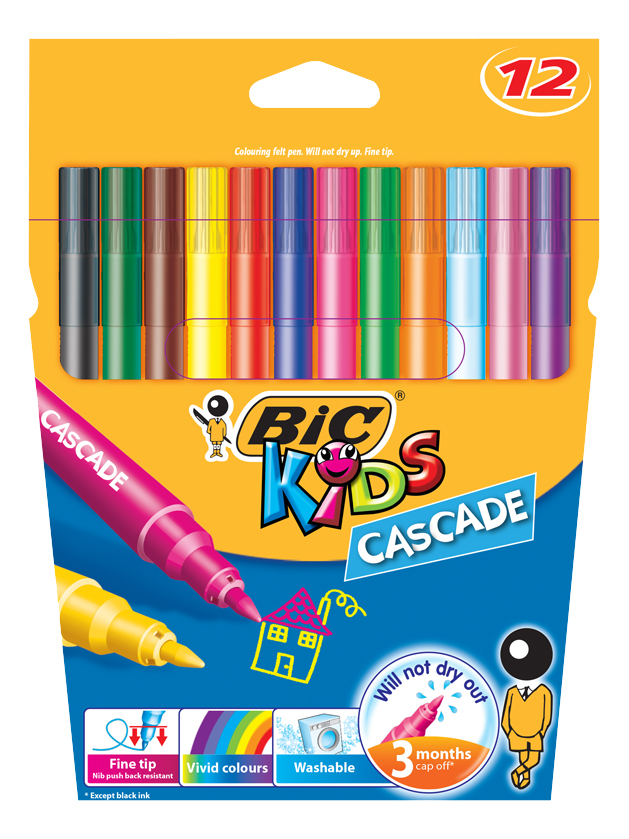 BIC Kids Cascade Colouring Felt Pens Assorted Colours Pack 12