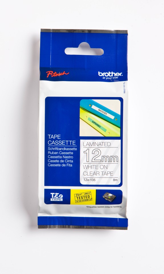 Brother P-Touch Labelling Tape Laminating TZe-135 12mmx8m White On Clear