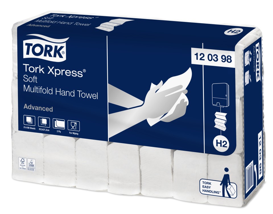 Tork Hand Towel Xpress Multifold Soft Advanced 2Ply 120289/120398 H2 180 Sheets White Carton 21