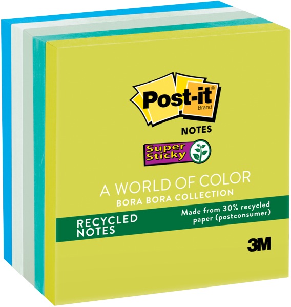 Post-it Recycled Super Sticky Notes 654-5SST 76x76mm Bora Bora Pack 5